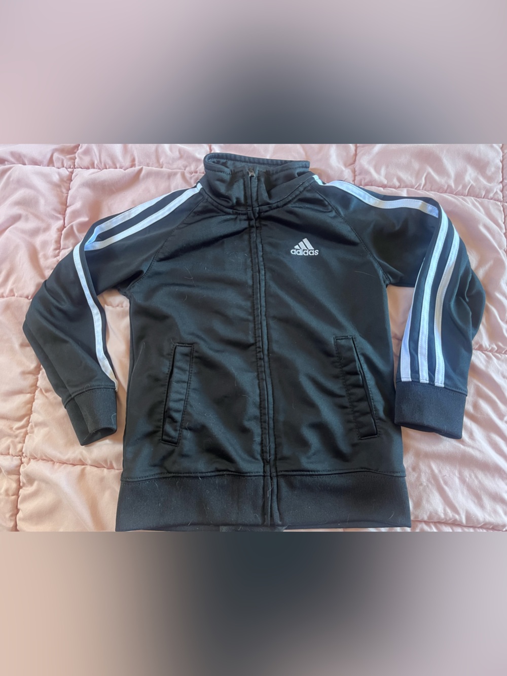 adidas Black Kids Track Jacket with White Stripes